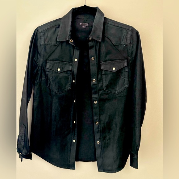 ALLSAINTS Hazel Coated Shirt BlackWestern Style Pockets Snap Buttons Size00 $185 - Picture 6 of 6